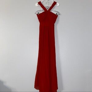 Bebe Halter Neck Dark Red Silk Slit Dress Gown Women's 2